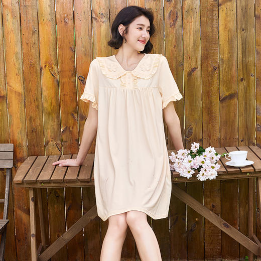 都市丽人亲情蜜语舒适外出春夏睡衣女凉感无尘棉家居服薄款短袖裙女士睡裙LH46C2 商品图2