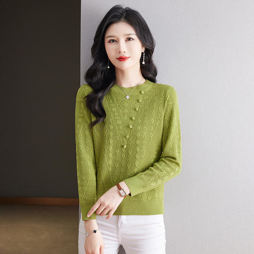 CC101-8330蕾丝针织打底衫女春秋长袖上衣春装2024年新款中年妈妈毛衣薄春秋 商品图2