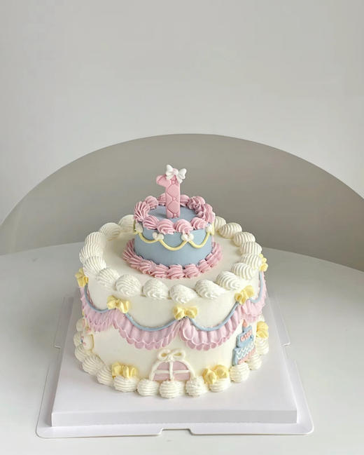 复古裱花女孩女生周岁小双层生日蛋糕（6➕2寸 商品图0