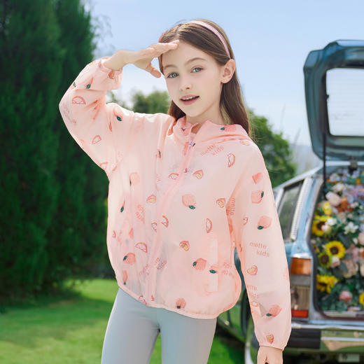 mettekids女童皮肤衣2024夏季新款粉色印花连帽轻薄透气外套 商品图2