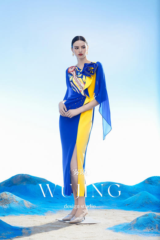 3204016 扶光莲雾 韩国进口水晶乔其纱进口纹理蜂窝缎连衣裙 雾境 商品图3