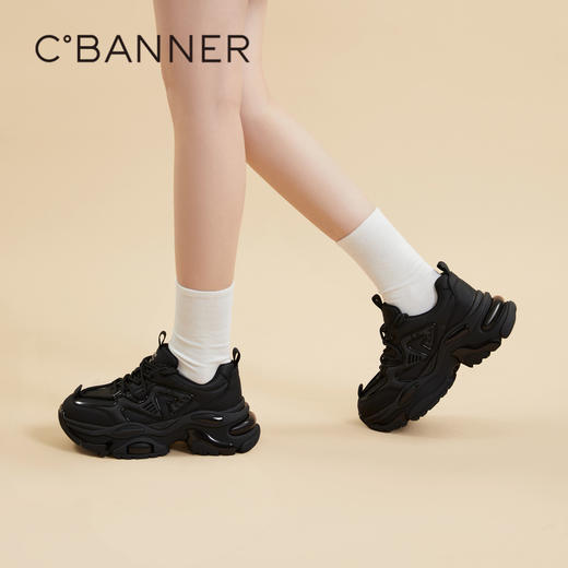 【自营】C.BANNER/千百度  千百度厚底老爹鞋女2024春季新款黑色机能鞋运动鞋增高 A24189903C01 商品图2