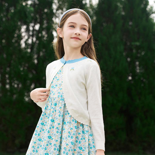 mettekids女童针织开衫春秋时尚一粒扣披肩外套儿童爱心镂空童装 商品图3