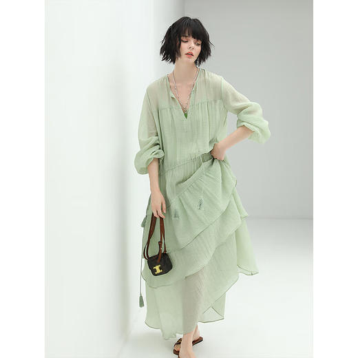 COCOBELLA流苏飘带层叠荷叶大摆莱赛尔连衣裙配吊带裙FR7028 商品图2