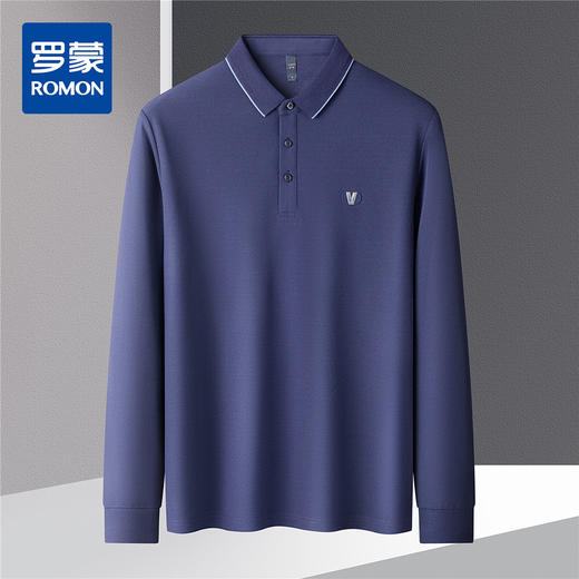 【高周波胸标】罗蒙春秋男士仿丝光polo衫男长袖t恤男商务男士polo衫 商品图3