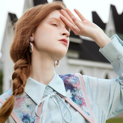 两三事梵高文艺披花骑士2024春新款小清新印花绑带海军领假领女款 商品图1