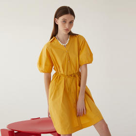 谜底连衣裙女2024夏款通勤风纯色宽松中长裙短袖配腰带246ML7029