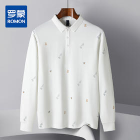14LP3718214LP37182【桑蚕丝混纺】罗蒙春秋男士满身印polo衫男长袖时尚舒适翻领百搭长袖t恤男