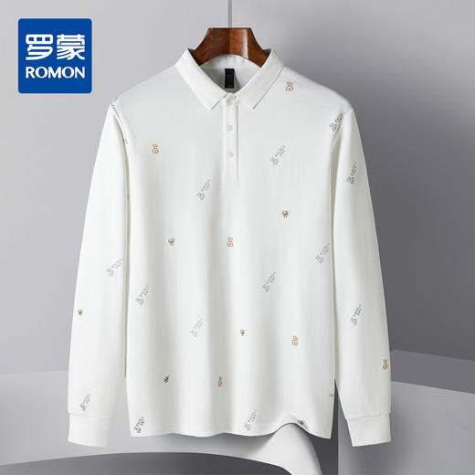 14LP3718214LP37182【桑蚕丝混纺】罗蒙春秋男士满身印polo衫男长袖时尚舒适翻领百搭长袖t恤男 商品图0