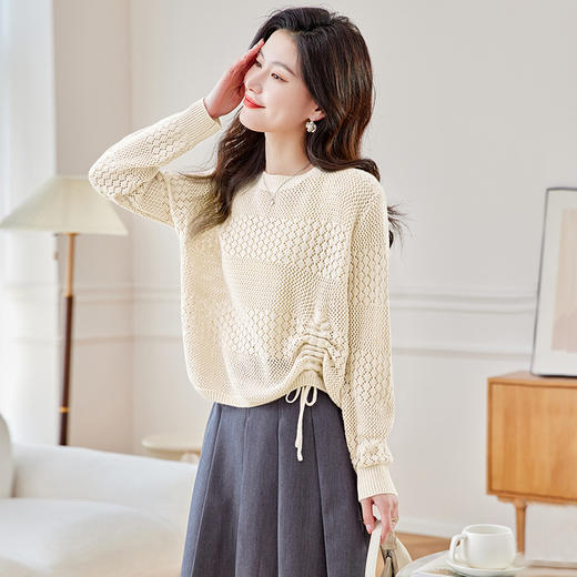 CC27-2426镂空长袖t恤女针织打底衫2024春新款别致绝美小上衣洋气小衫批发 商品图2