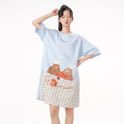 都市丽人生活家居春夏睡衣女32支CVC单面家居服薄款短袖裙女士棉质睡裙LH46B6 商品图1