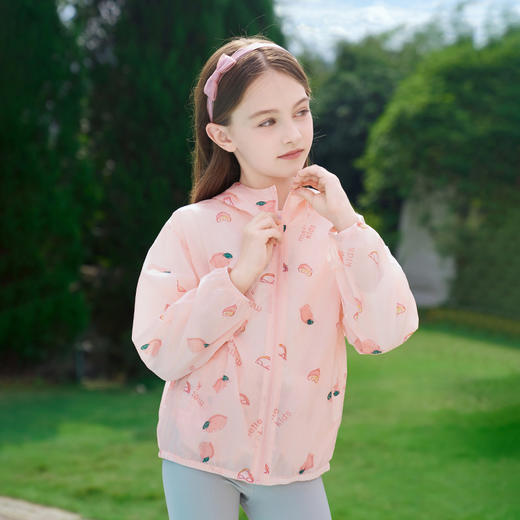 mettekids女童皮肤衣2024夏季新款粉色印花连帽轻薄透气外套 商品图0