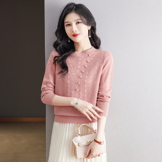 CC101-8330蕾丝针织打底衫女春秋长袖上衣春装2024年新款中年妈妈毛衣薄春秋 商品图0