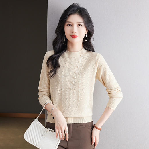CC101-8330蕾丝针织打底衫女春秋长袖上衣春装2024年新款中年妈妈毛衣薄春秋 商品图1