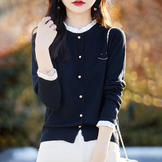 福利款~丁摩新款韩系木耳边笑脸针织开衫女宽松百搭温柔软糯毛衣外套AL881 商品图2