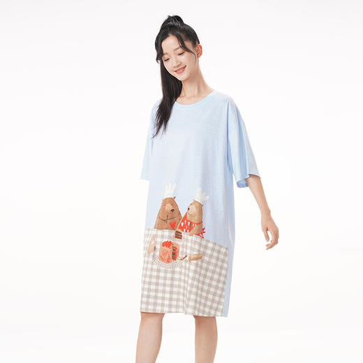 都市丽人生活家居春夏睡衣女32支CVC单面家居服薄款短袖裙女士棉质睡裙LH46B6 商品图2