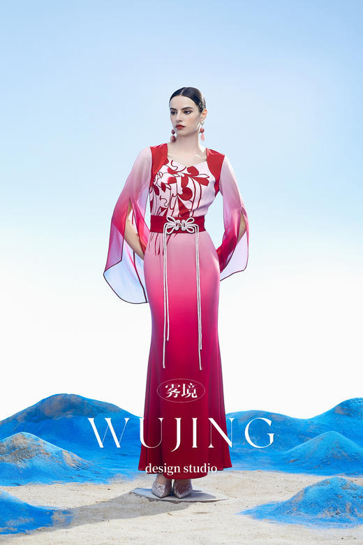 3204042 扶摇云梦 韩国进口水晶乔其纱进口纹理蜂窝缎连衣裙 雾境 商品图1