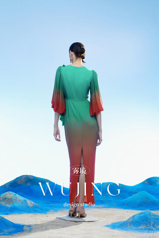 3204026 碧落羽裳 韩国进口水晶乔其纱进口纹理蜂窝缎连衣裙 雾境 商品图5