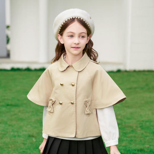 mettekids女童风衣2024春秋洋气卡其斗篷童装儿童英伦风短款外套 商品图1