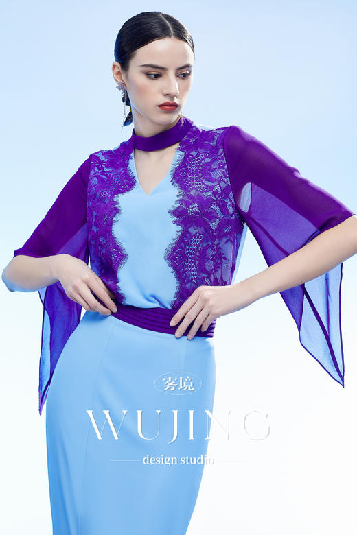 3204054 梦回云阙 韩国进口水晶乔其纱定制水晶蕾丝花边上衣 雾境 商品图2