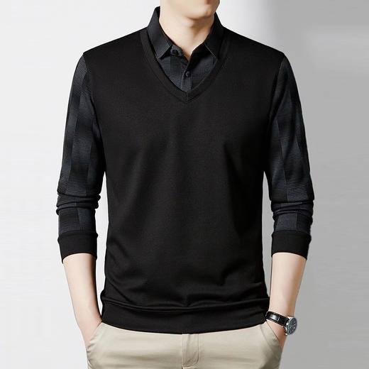 【Q】【假两件】【新款DSZ】大依优型大码假两件长袖T恤衬衫领加肥加大肥佬休闲商务宽松透气上衣打底 商品图6