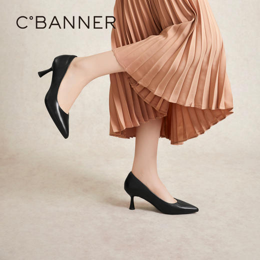 【静音系列】千百度2026春季新款裸色细高跟鞋春季通勤单鞋女真皮浅口A26171611 商品图2