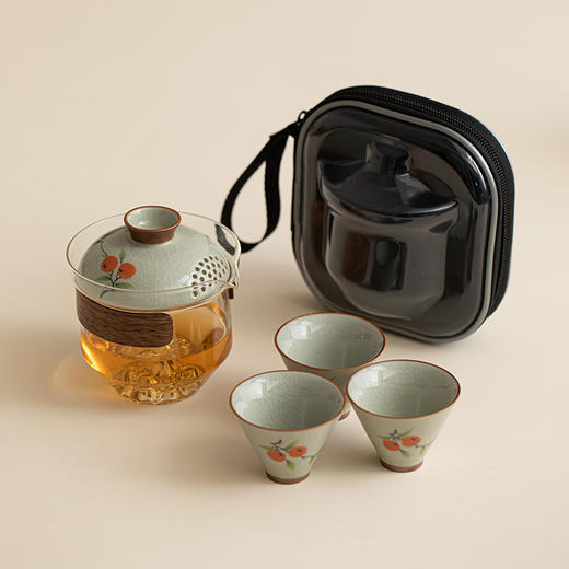 【茶水分离 一体收纳】哥窑手绘旅行茶具 商品图0