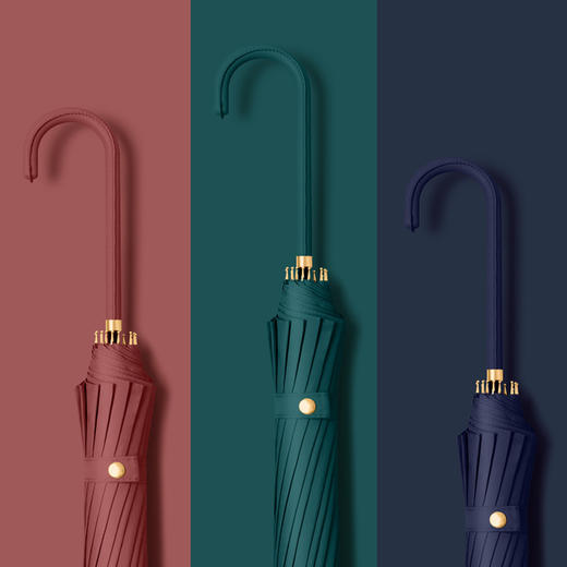 心选丨复古直柄雨伞【创意简约 长柄伞皮手柄直杆雨伞】纯色日系小清新长伞 商品图3