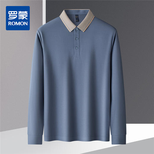 【撞色领】罗蒙春秋男士仿丝光polo衫男长袖t恤男商务男士polo衫长袖 商品图3