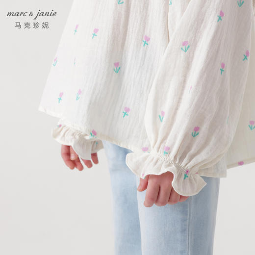 马克珍妮女童碎花满印花边立领衬衫儿童纯棉衬衣春装新款240110 商品图3