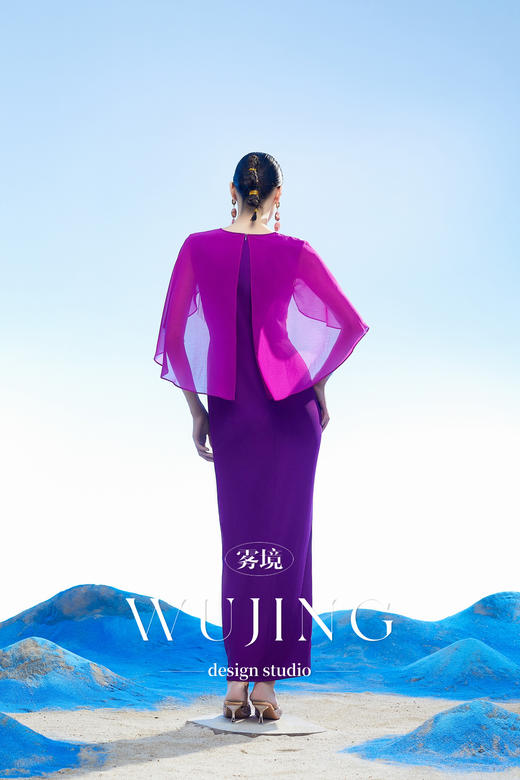 3204100 黄沙黛紫 韩国进口水晶乔其纱进口斜纹织锦缎连衣裙 雾境 商品图5