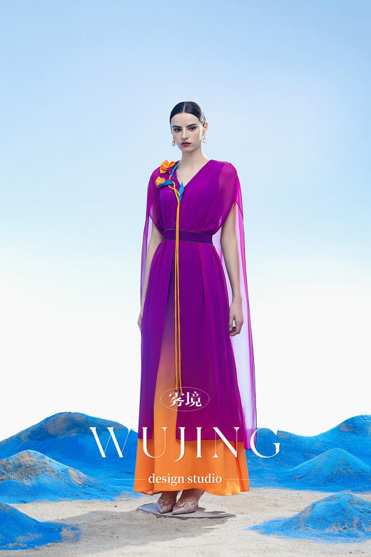 3204102 黄沙黛紫 韩国进口水晶乔其纱进口斜纹织锦缎连衣裙 雾境 商品图4