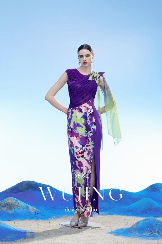 3204109 玉碧紫鸾 韩国进口水晶乔其纱进口纹理蜂窝缎连衣裙 雾境 商品图4