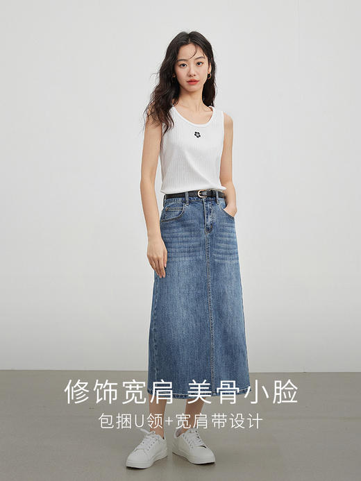 【专属特价】熙世界法式U领吊带针织背心女2025夏外穿新款内搭无袖短款上衣 商品图2