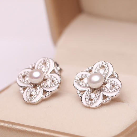 美裕 925银淡水珍珠耳钉4-5mm白 107857 商品图2