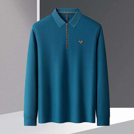 【高周波胸标】罗蒙春秋男士仿丝光polo衫男长袖t恤男商务男士polo衫 商品图6