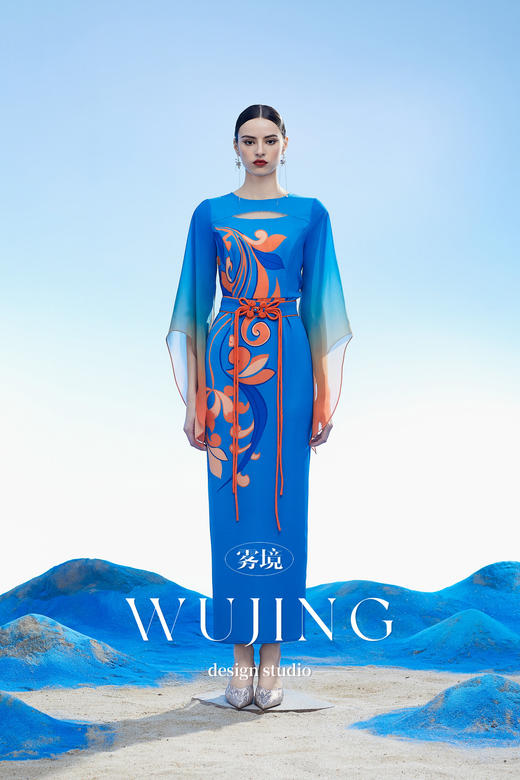 3204072 灵泽岚霏 韩国进口水晶乔其纱进口纹理蜂窝缎连衣裙 雾境 商品图4