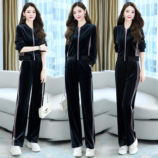 金丝绒运动套装女春秋2024新款休闲时尚高端女人味宽松大码两件套HR-YLFS8776 商品图1