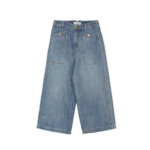 谜底牛仔裤女2024夏季新款复古高腰百搭阔腿裤八分裤女246MK7061 商品图4