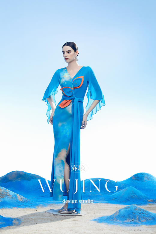 3204084 穹灵疏影 韩国进口水晶乔其纱进口纹理蜂窝缎连衣裙 雾境 商品图4