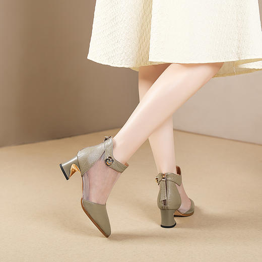 【预售5天】夏季新款，粗跟短靴大码鞋真皮镂空网纱凉靴PLGZ-D121-6 商品图6