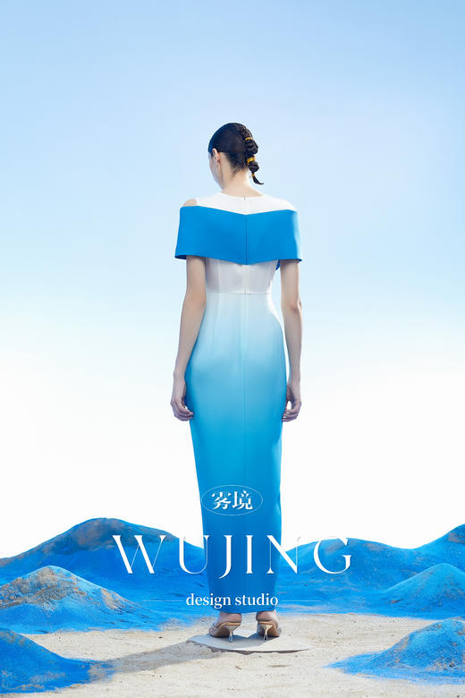 3204087 穹灵疏影 韩国进口水晶乔其纱进口纹理蜂窝缎连衣裙 雾境 商品图5