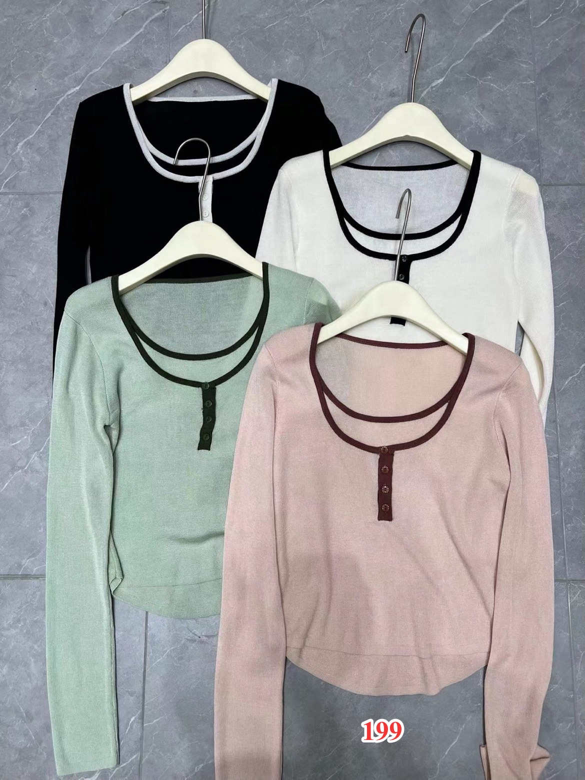 【门店同款】ENJOY春季撞色边假两件针织上衣 155758844