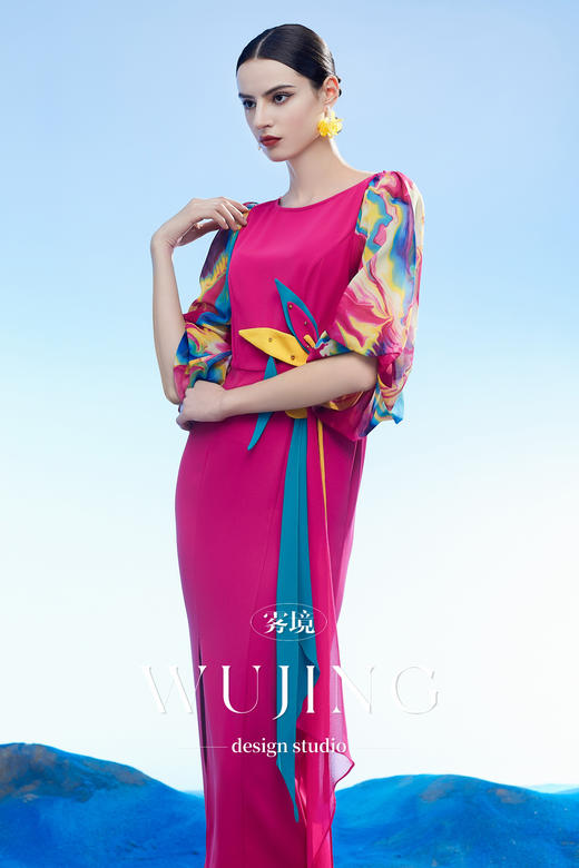 3204093 丹霞染绫 韩国进口水晶乔其纱进口斜纹织锦缎连衣裙 雾境 商品图4