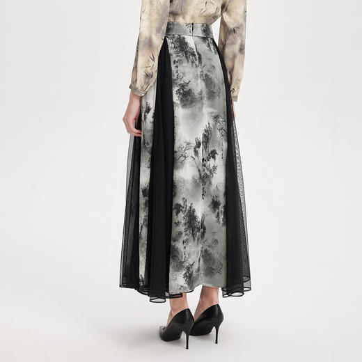 PF501斯尔丽2024新款国风复古优雅插片式水墨画飘逸显瘦半裙伞裙半截裙 商品图1