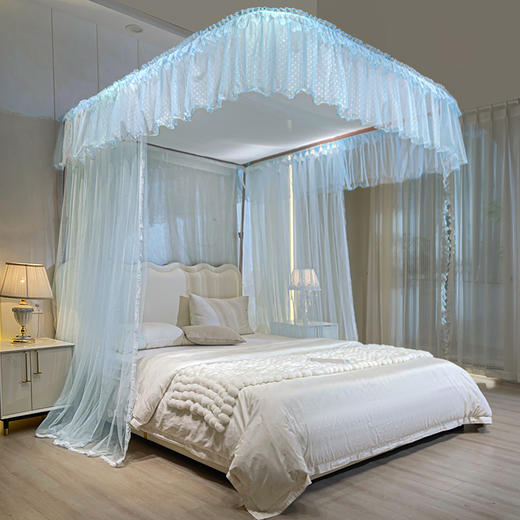 自然醒A类U型导轨蚊帐加密加厚滑轮轨道落地家用卧室防尘顶白色2406HH 商品图2