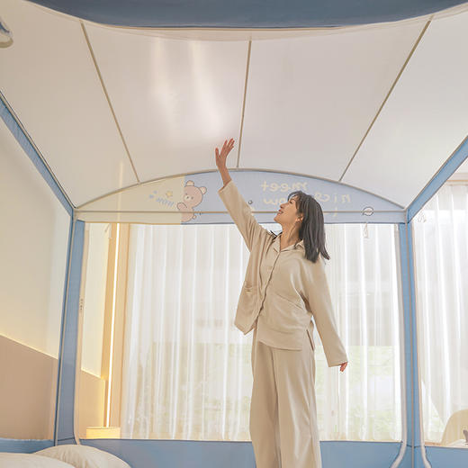 自然醒蚊帐家用卧室防摔儿童遮光蒙古包免安装纹账支架加厚2405HH 商品图4