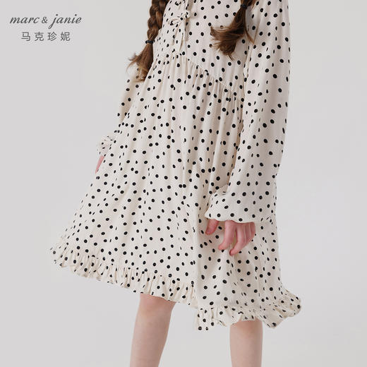 马克珍妮女童花边领蝴蝶结波点连衣裙儿童裙子2024春装新款240232 商品图4