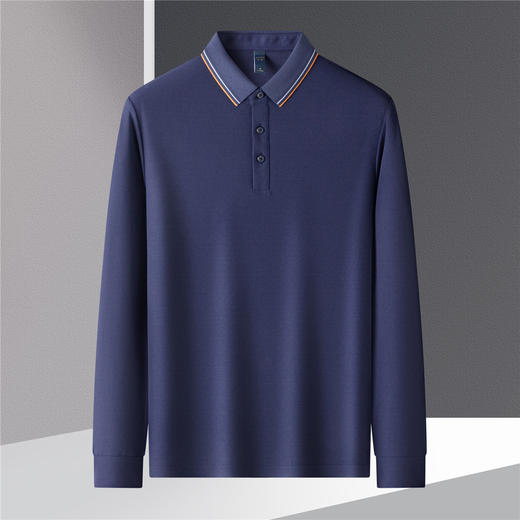 【撞色领】罗蒙春秋款男士仿丝光polo衫男长袖t恤男商务男士polo衫长袖 商品图6