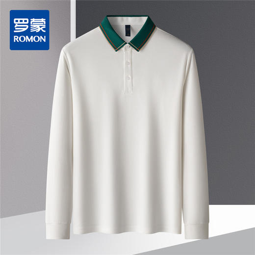 【撞色领】罗蒙春秋男士仿丝光polo衫男长袖t恤男商务男polo衫长袖 商品图4